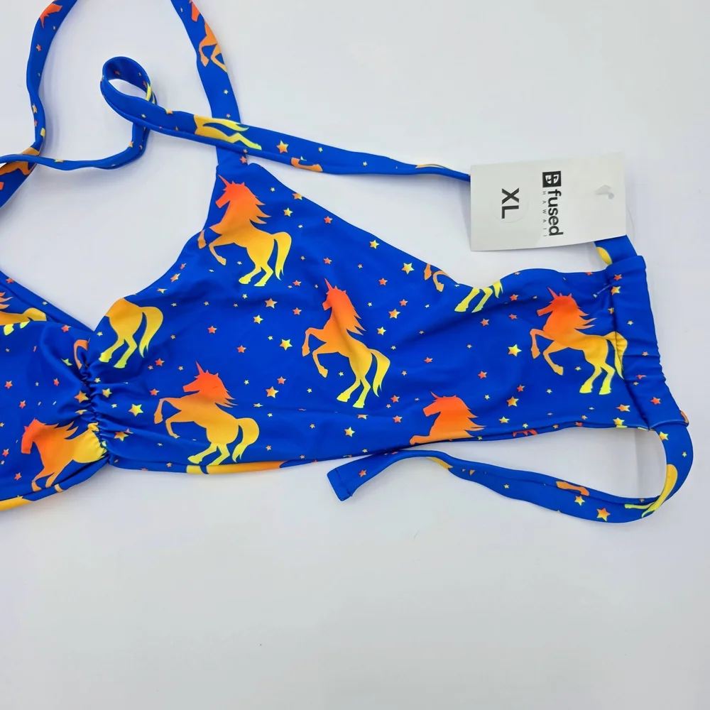 Fused Hawaii Bikini Top XL Blue‎ Unicorn Star Print Swimwear Adjustable NWT - Picture 8 of 8